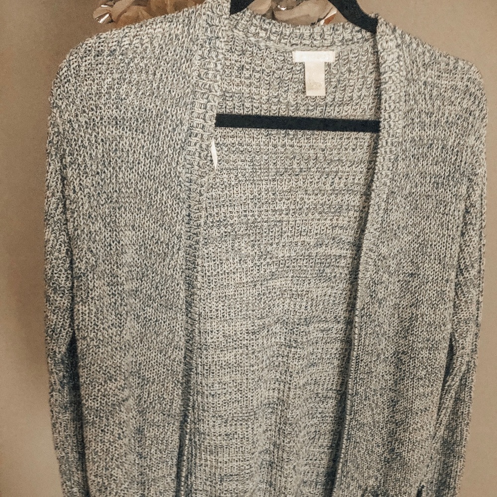 Large teal/white cardigan
